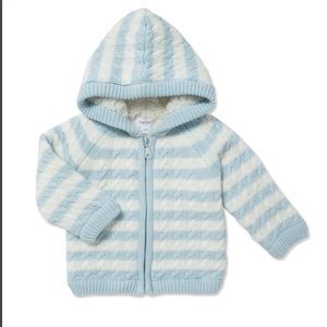 ANGEL DEAR STRIPED KNIT SHERPA LINED JACKET/ COAT BOY 6-12 MONTHS